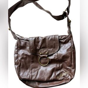 Y2K Billabong Brown Leather and Gold Ring Crossbody Purse